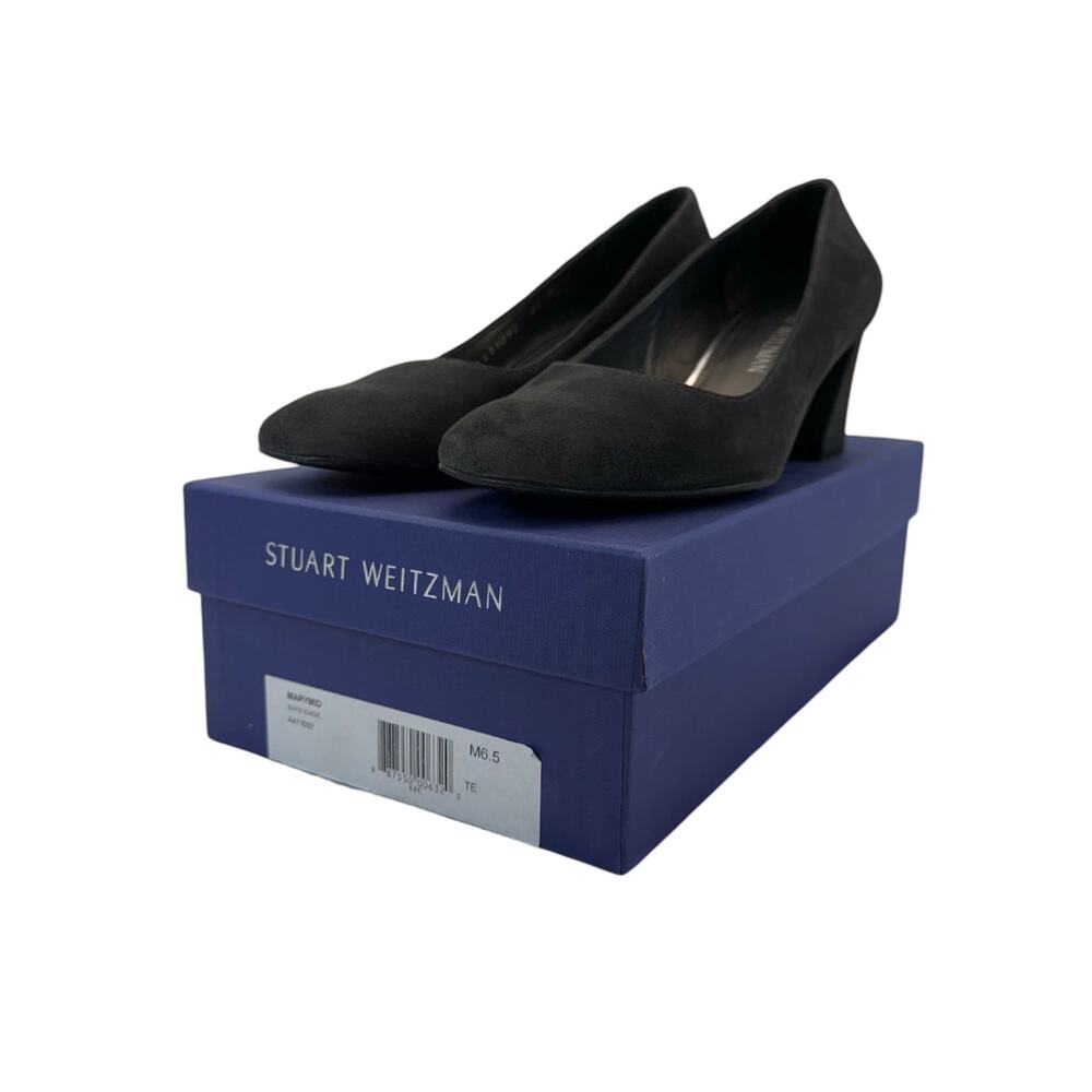 Stuart Weitzman MaryMid Slate Suede Square Chunky Heel Shoe NEW in Box